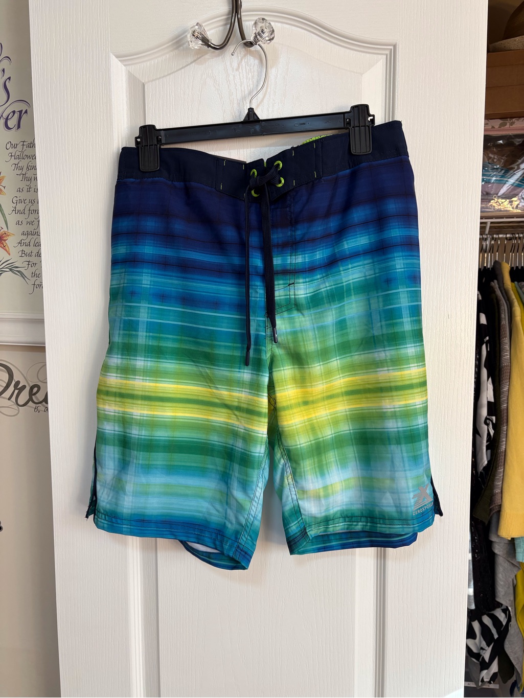 Men's Ombre Blue-Green Stripe Swim Trunks — image 2 of 6